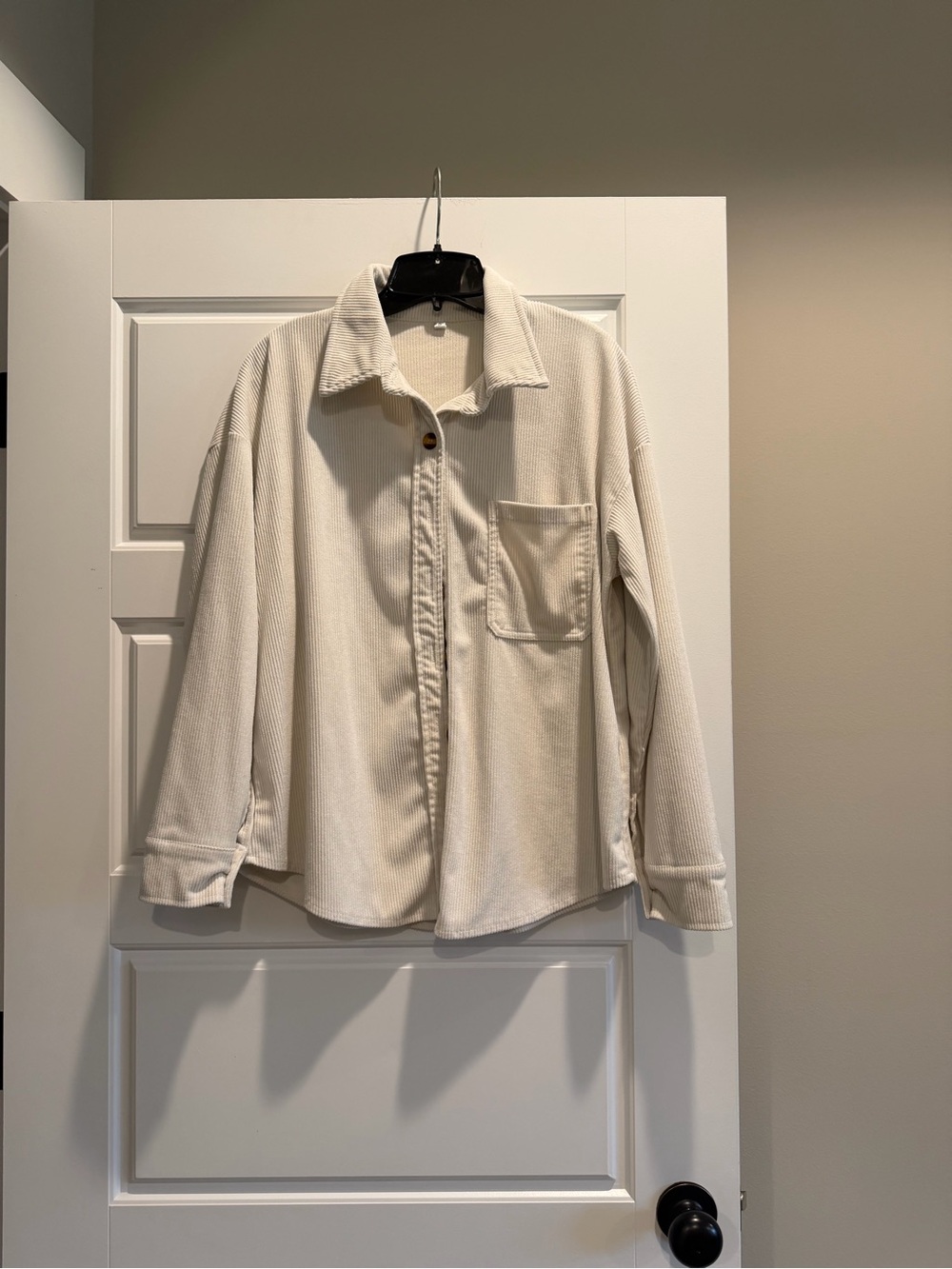 Cream Ribbed Button-Up Shacket - Picture 1 of 5